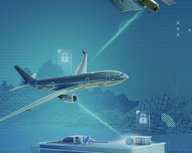 Secure Gateway Image of a satellite and a plane communicating with a military land base