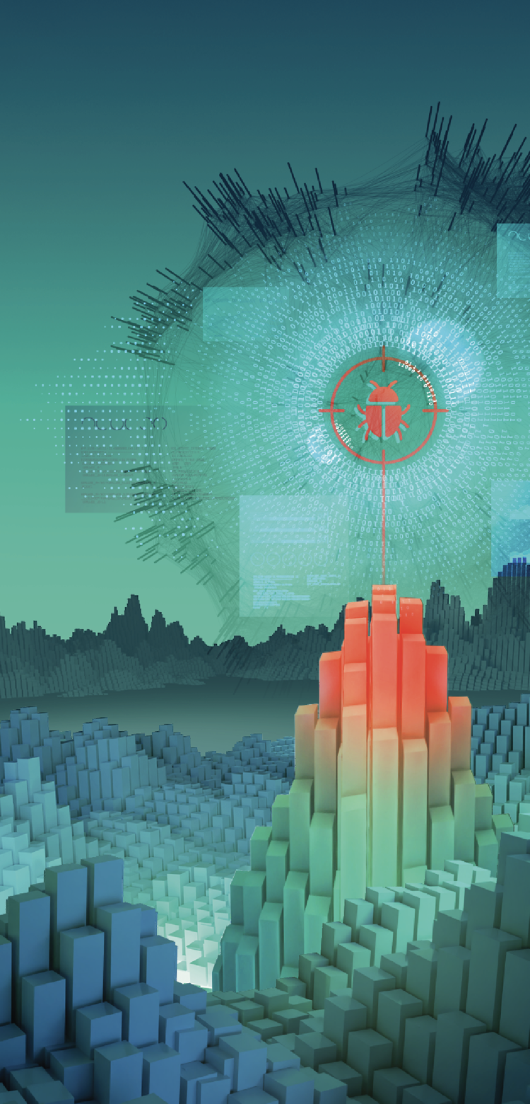 Image of a cyber landscape where a malware is detected